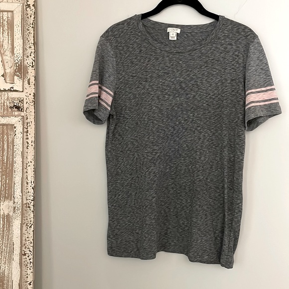 J CREW GRAY STRIPE SLEEVE TEE - Picture 1 of 5